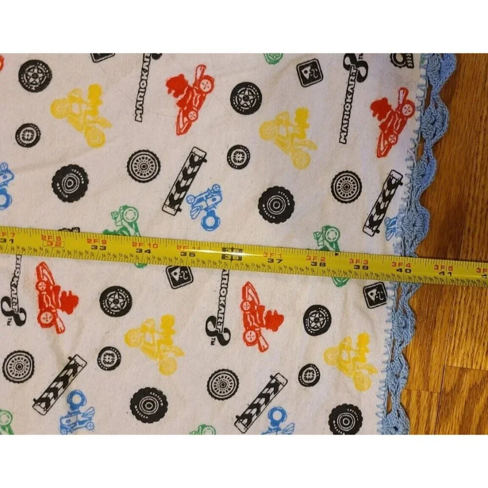 Mario Kart‎ Baby Blanket with Blue Crochet/Knit Trim 41